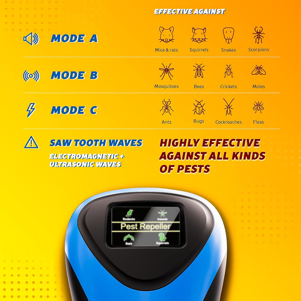 LED Display Ultrasonic Pest Repeller Plug-in with AI Smart Chip, Quiet Electronic Indoor & Outdoor Device for Rats