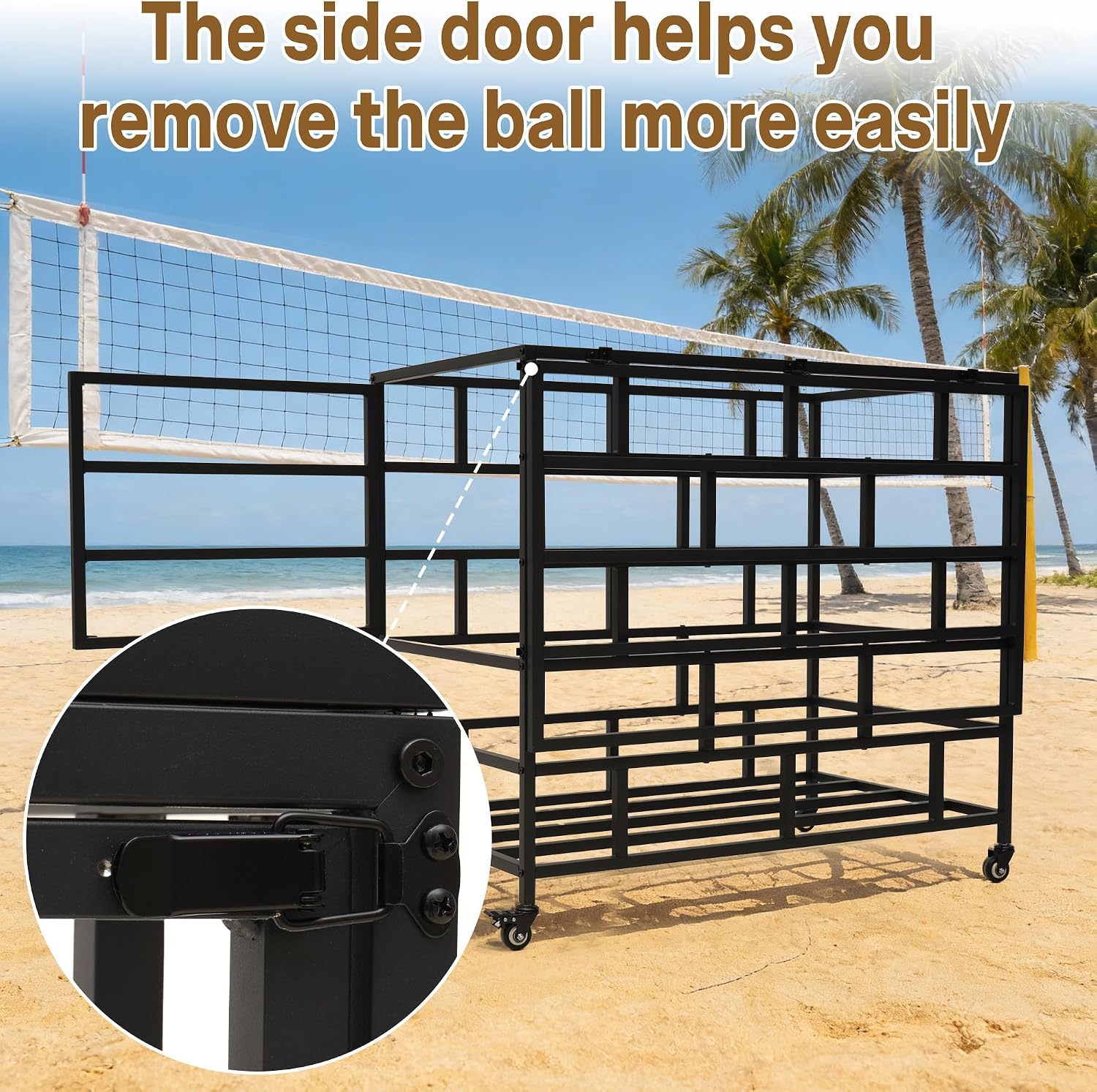 Ball Storage Cart, Lockable Rolling Basketball Storage Bin | Ball Organizer with Wheels, Secure Sports Exercise Ball