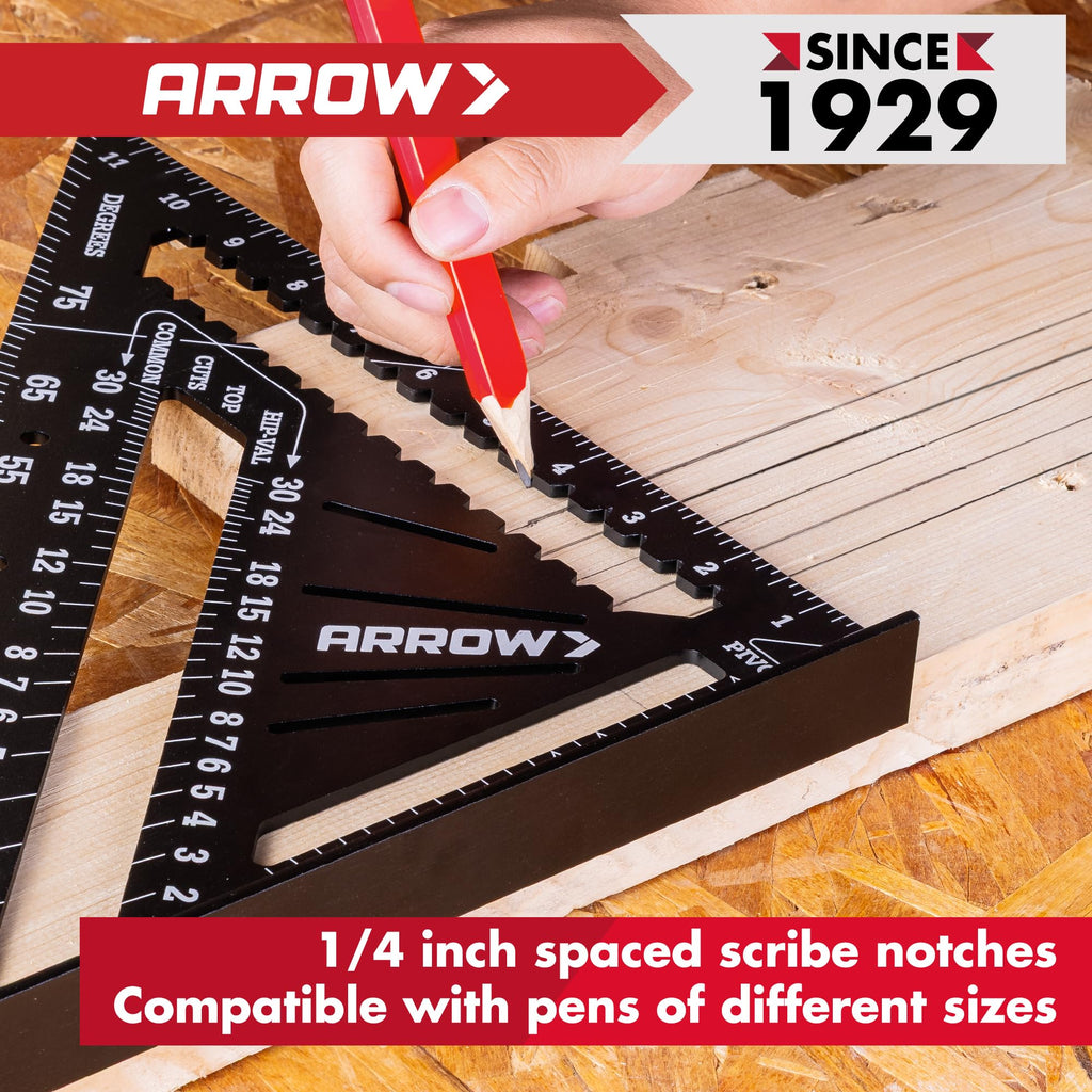 Arrow Aluminum Alloy Rafter Square, 12-Inch Carpenter Square Layout Tool