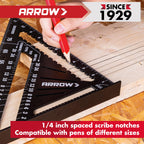 Arrow Aluminum Alloy Rafter Square, 12-Inch Carpenter Square Layout Tool