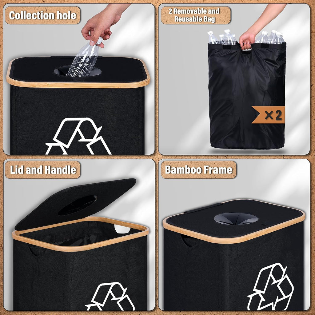 Recycling Bin for Kitchen 26 Gallon, 100L Recycle Bin with 2 Removeable and Reusable Inner Bag, Large Recycling bin