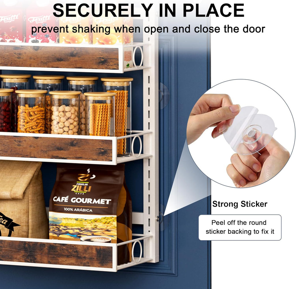 8 Tier Over The Door Pantry Orangizer 2 IN 1 Wall Mounted or Hanging Spice Rack with Adjustable Wood Basket,Heavy