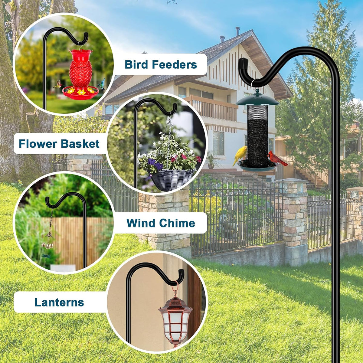 108in Heavy Duty Shepherd Hook for Outdoor, 7-Prong Base, 1 Pack