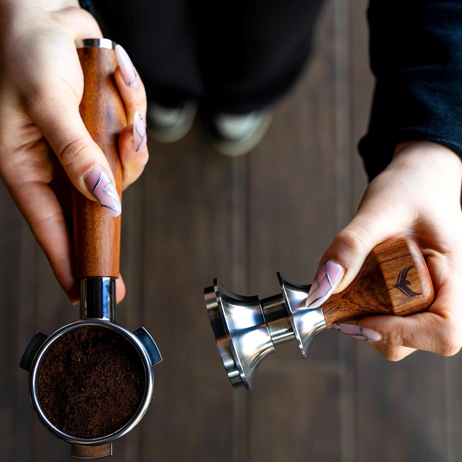 54mm Breville Coffee Tamper Set – Rosewood Tamping Station, Calibrated Tamper, Distribution Tool, Bottomless