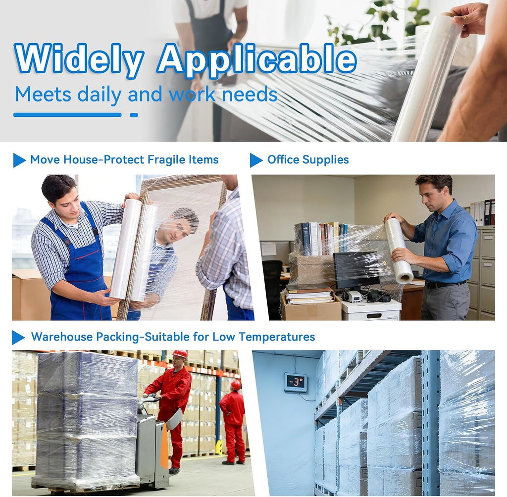 18 Inch Stretch Wrap - 1200 Feet | 60 Gauge, 2 Roll Clear Plastic Self-adhering Stretch Wrap Film for Pallet Wrap