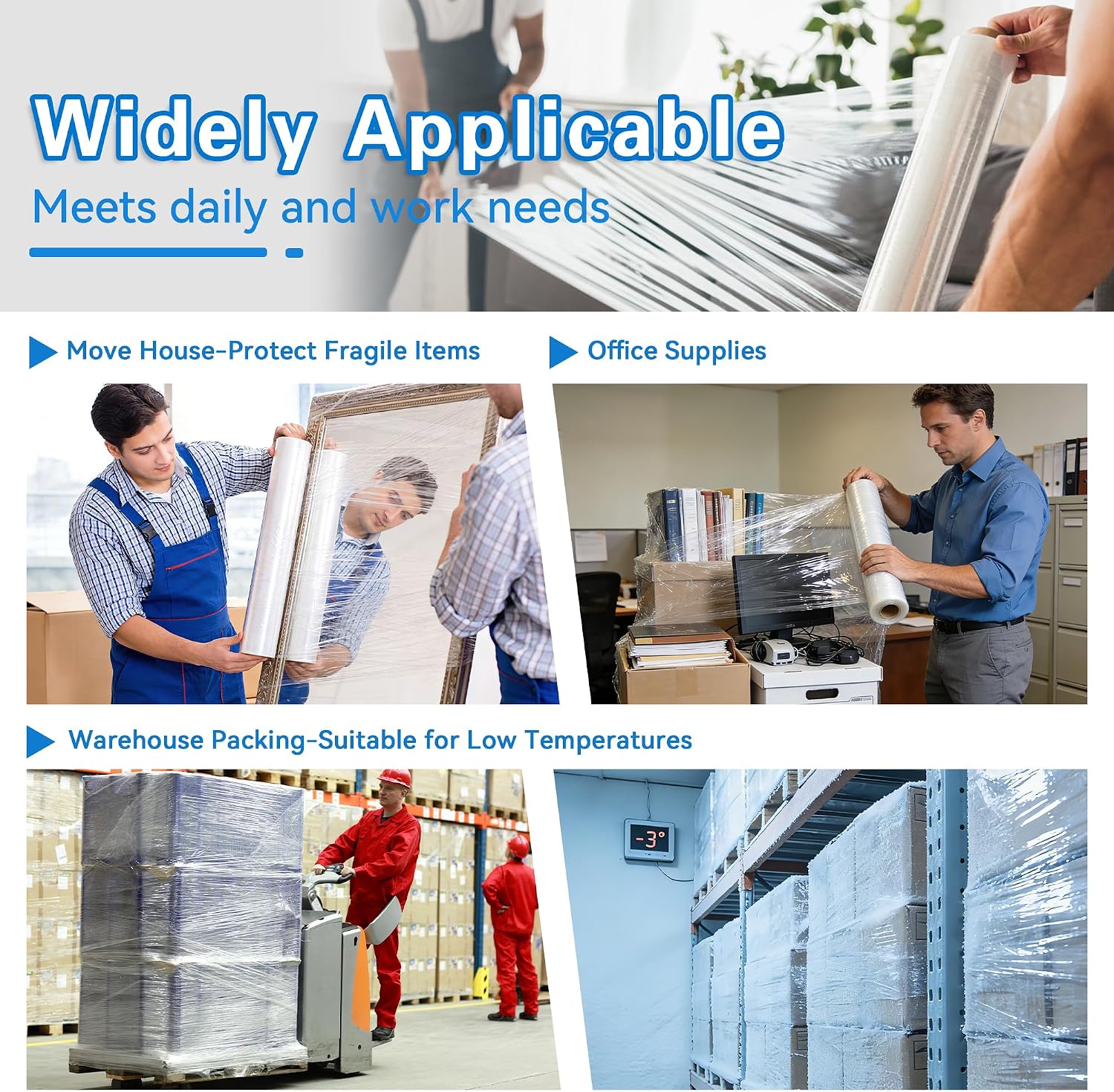 18 Inch Stretch Wrap - 1200 Feet | 60 Gauge, 2 Roll Clear Plastic Self-adhering Stretch Wrap Film for Pallet Wrap