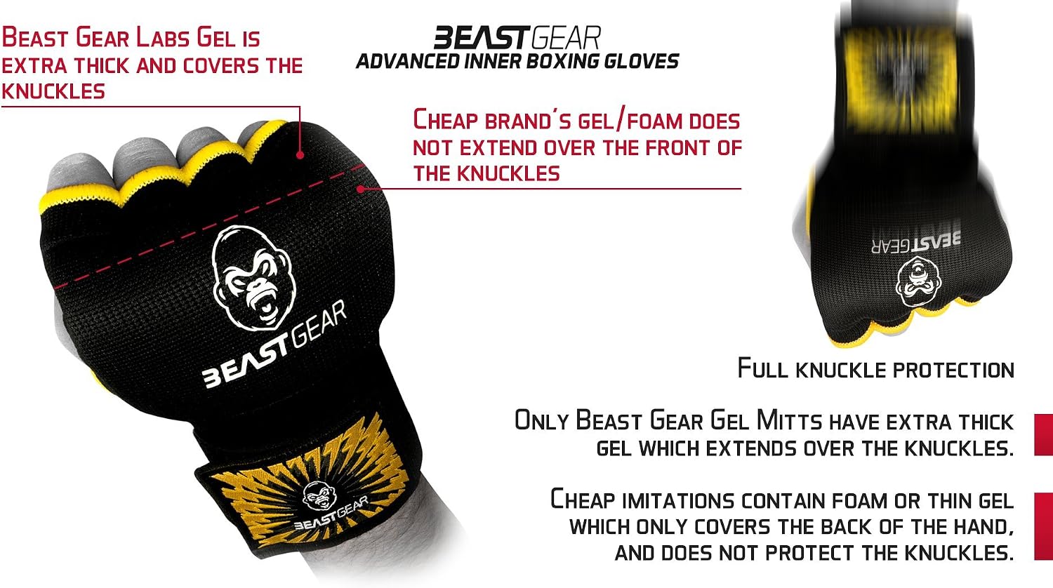 Hand Wraps Boxing Inner Gloves with Gel Padded, Quick 100cm Wrist Straps for Men & Women - MMA, Muay Thai, Kickboxing