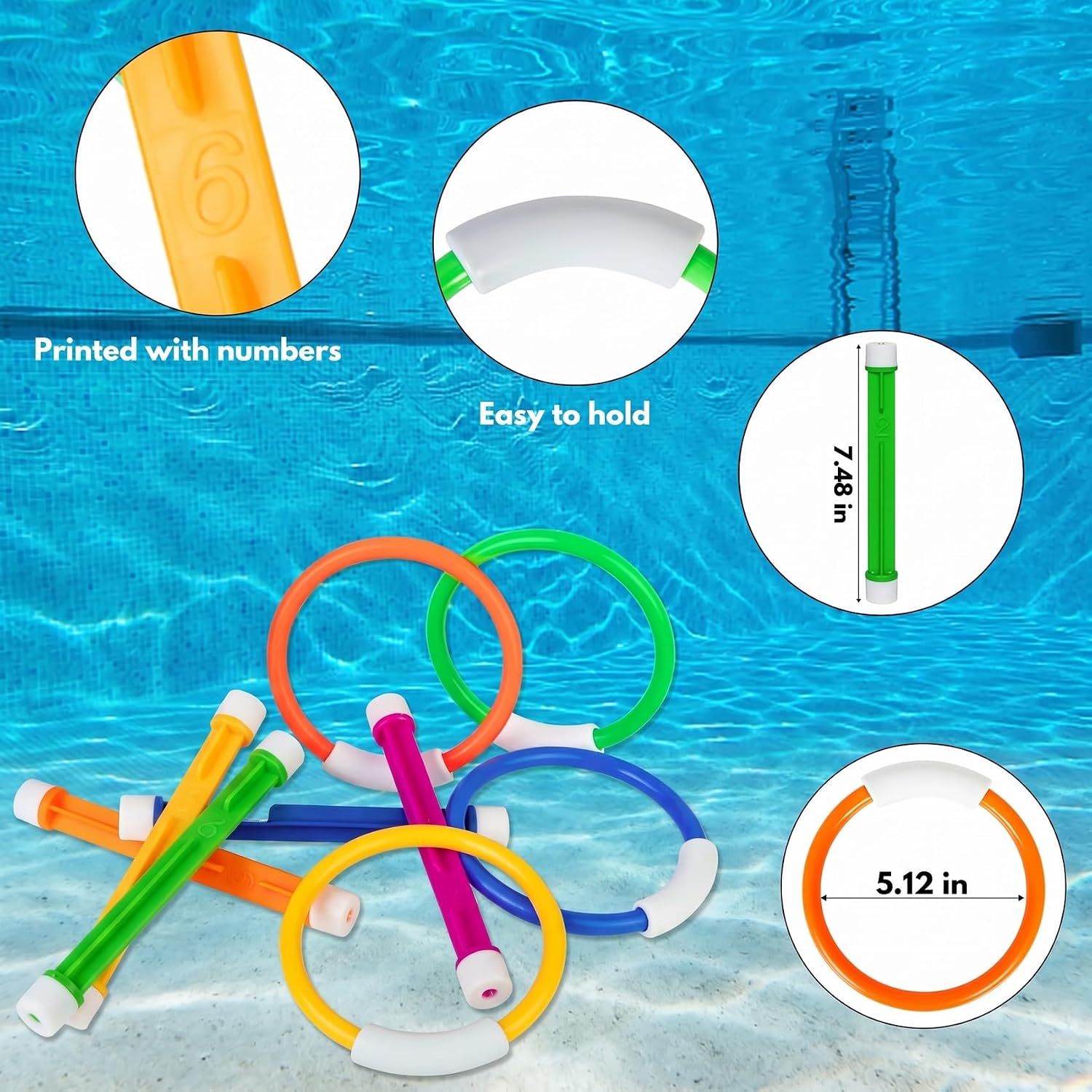 Pool Toys for Kids Ages 4-8 8-12, Summer Pool Diving Toys Set | Colorful Underwater Training Swim Toys for Fun Water