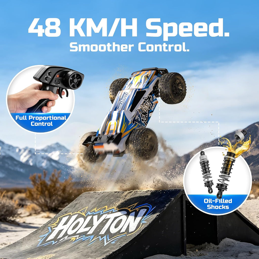 1:10 Large High Speed Remote Control Car with LED Shell Lights, 48+ KM/H, 4WD Offroad Monster Truck for Adults &