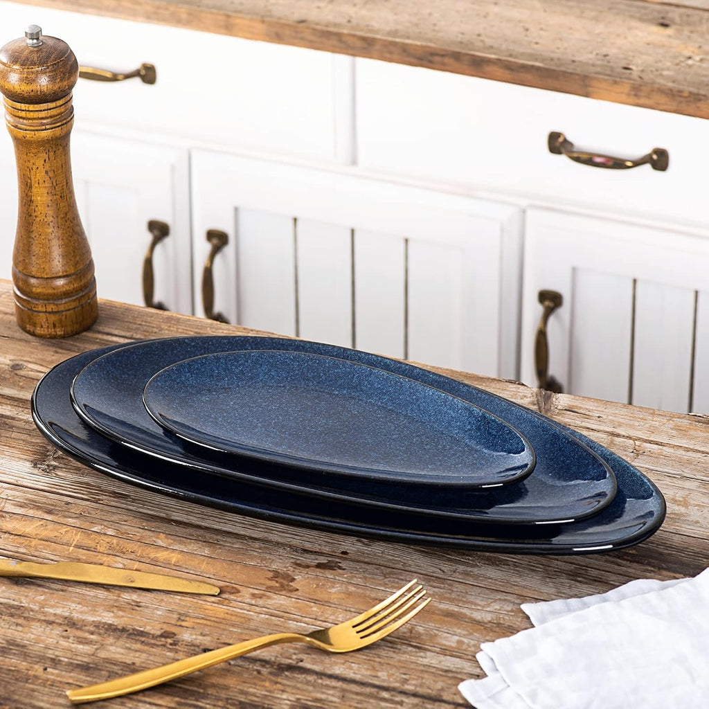Large Oval Serving Platters, 16"/14"/10" Porcelain Serving Platters for Party, BBQ,Stackable Serving Trays Serving