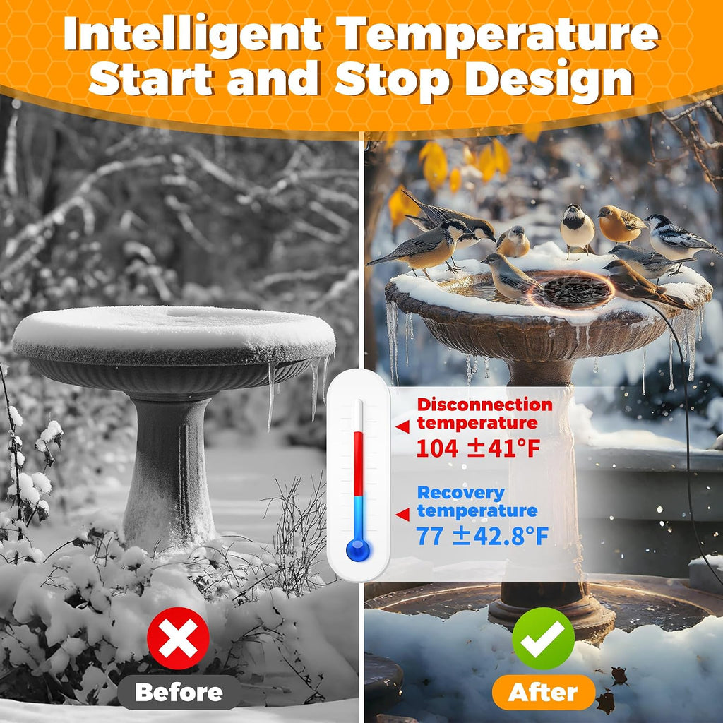 Bird Bath Heater, 70W Submersible Pond Deicer Bird Bath Deicer Birdbath Water Heater Thermostatic Control Power