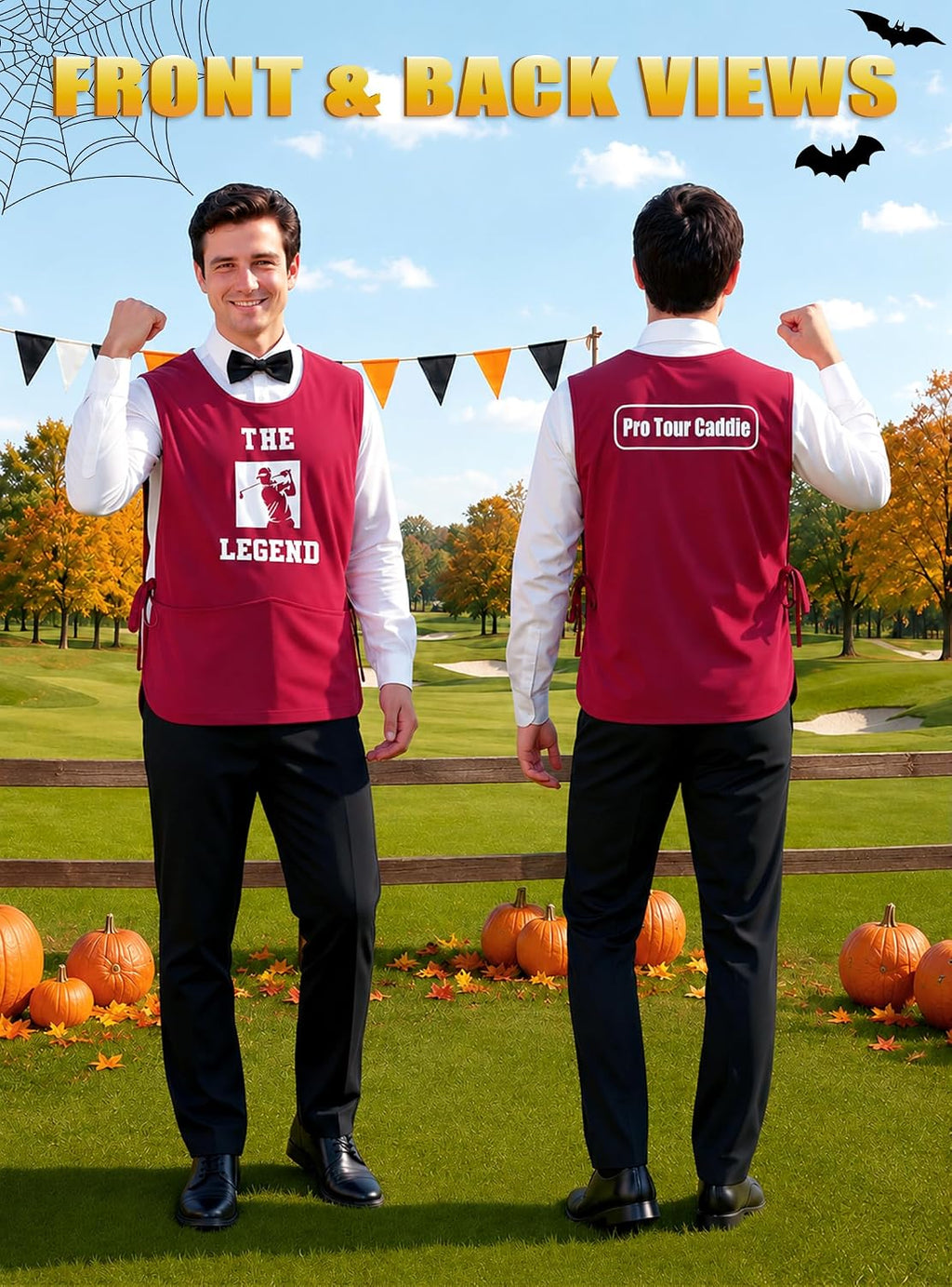 Golf Caddy Costume Women Men, Caddie Costume with Black Bow Tie | Golfer Caddy Bib Outfit Caddie Uniform for Easy