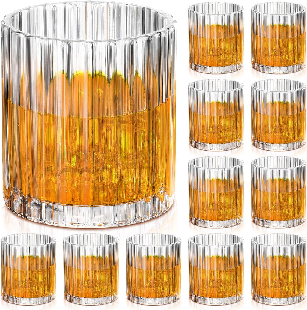 12 Pack Rocks Glasses, 10 oz Old Fashioned Tumblers,Vintage Ribbed