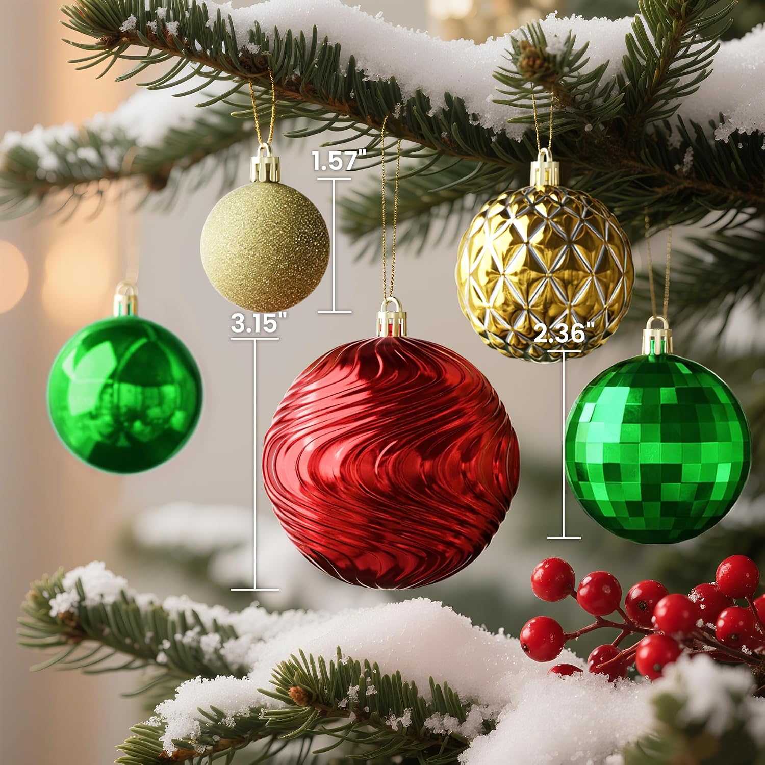 Christmas Tree Ornaments - 36 PCS Shatterproof Christmas Ball Ornaments Set for Holiday, Wreath & Party Decorations