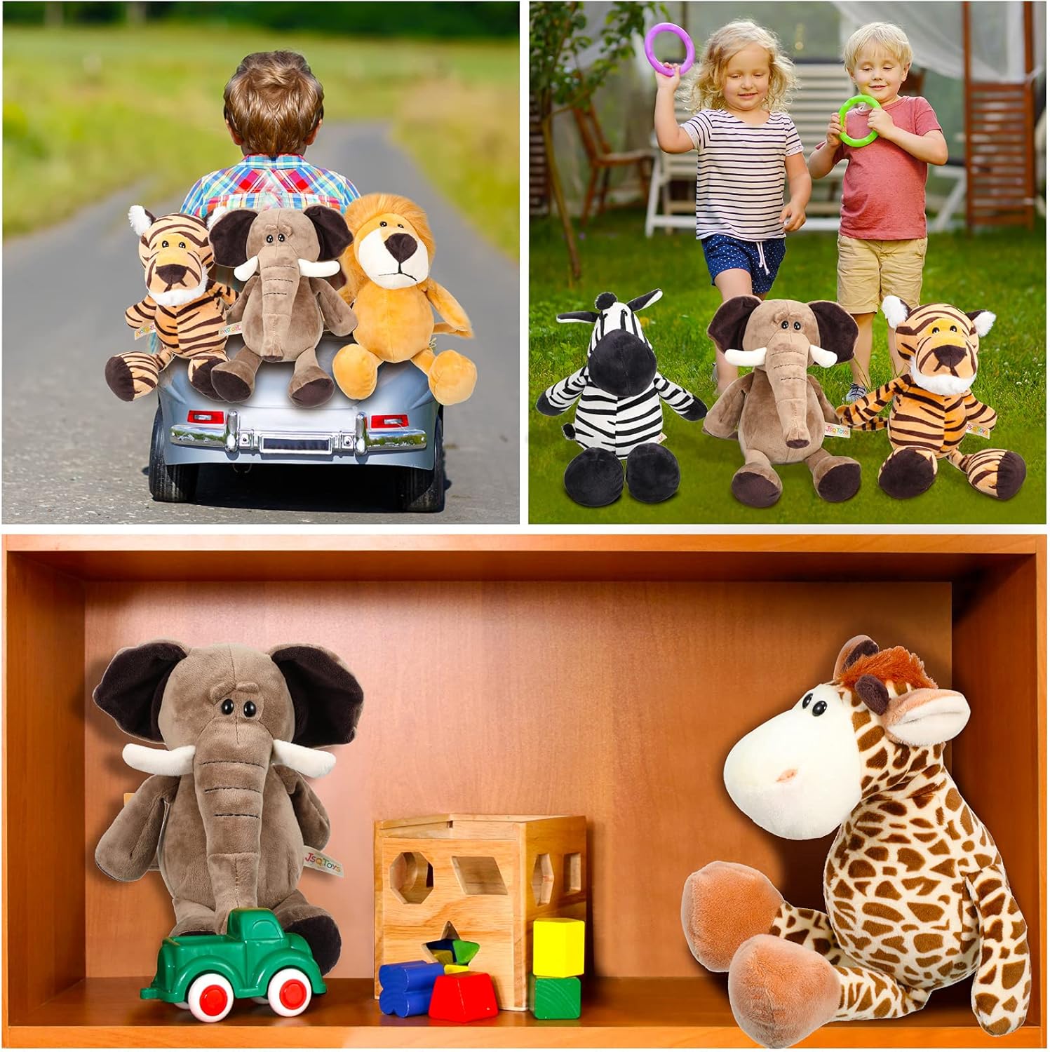 6 Pieces Safari Stuffed Animals Plush Jungle Animal Toys Set for VBS 2026 Decorations Lion Elephant Zebra Giraffe