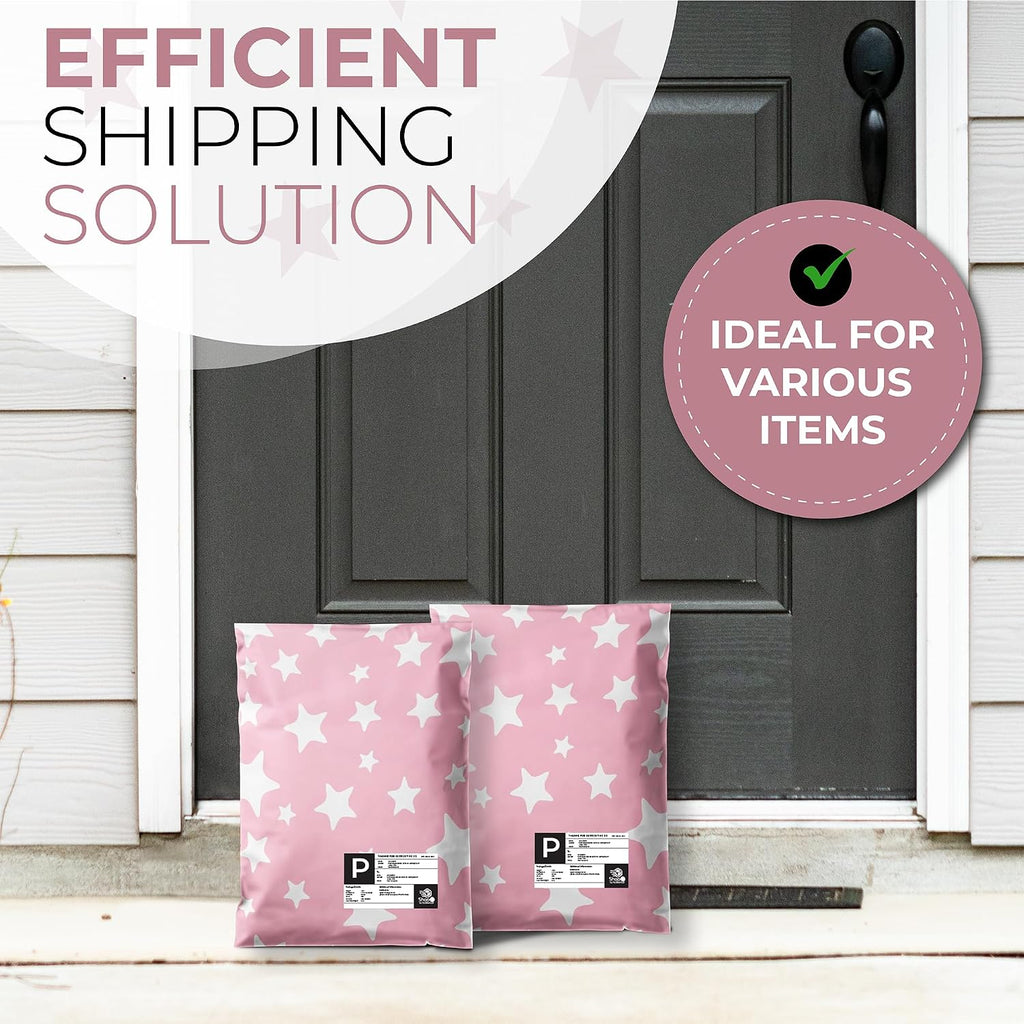 100 Count 10x13 Permanent Self Seal Light Pink & Stars Poly Mailers, 2 Mil