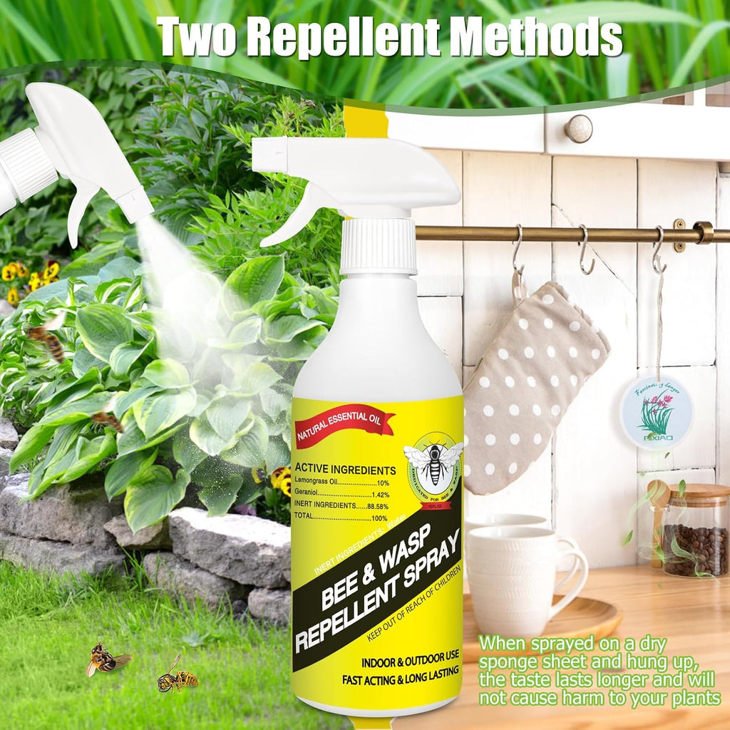 16Oz Wasp & Bee Repellent Spray for Outdoor, Yellow Jacket Killer | Natural Plant-Based Essential Oils for Patio