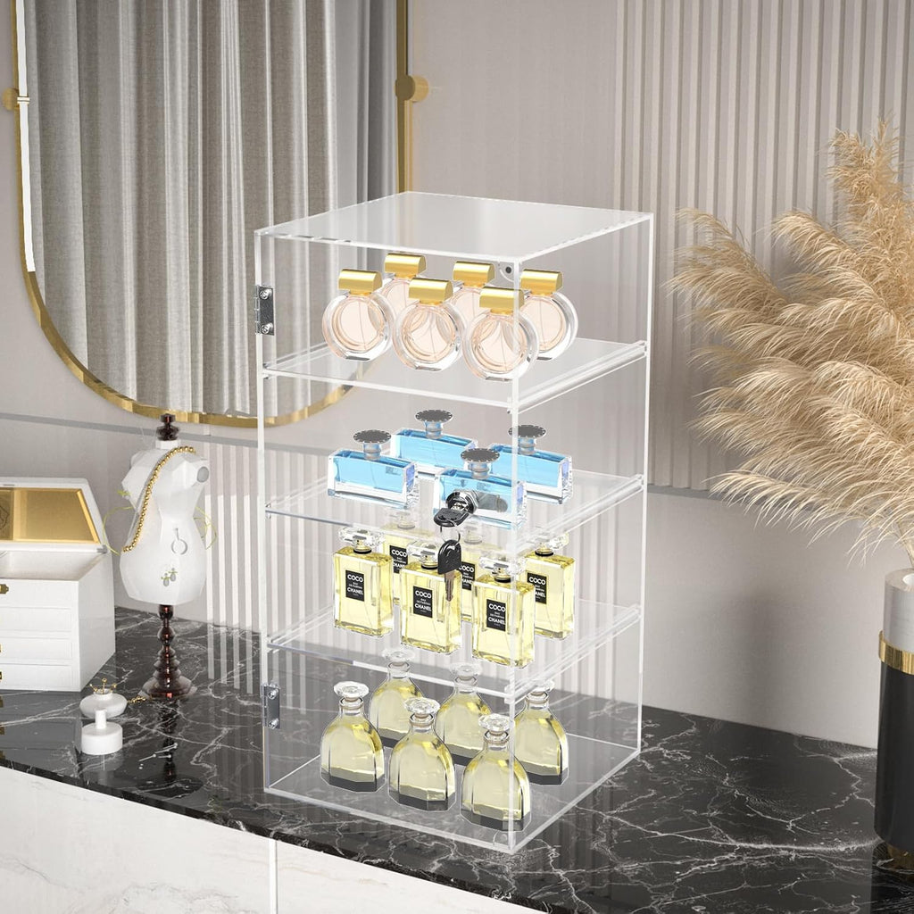 4 Shelf Acrylic Display Case with Lock Key, Clear Locking Display Case Showcase Cabinet with Removable Shelves - Safe