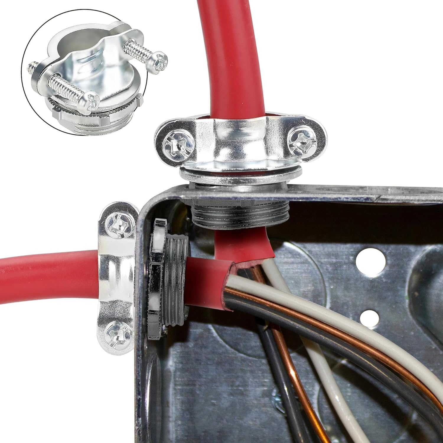 Cable Connectors, 20PCS 1/2" 3/4" 1” Clamp Type Cable Connectors Assortment for Metallic Conduit Protect Cables