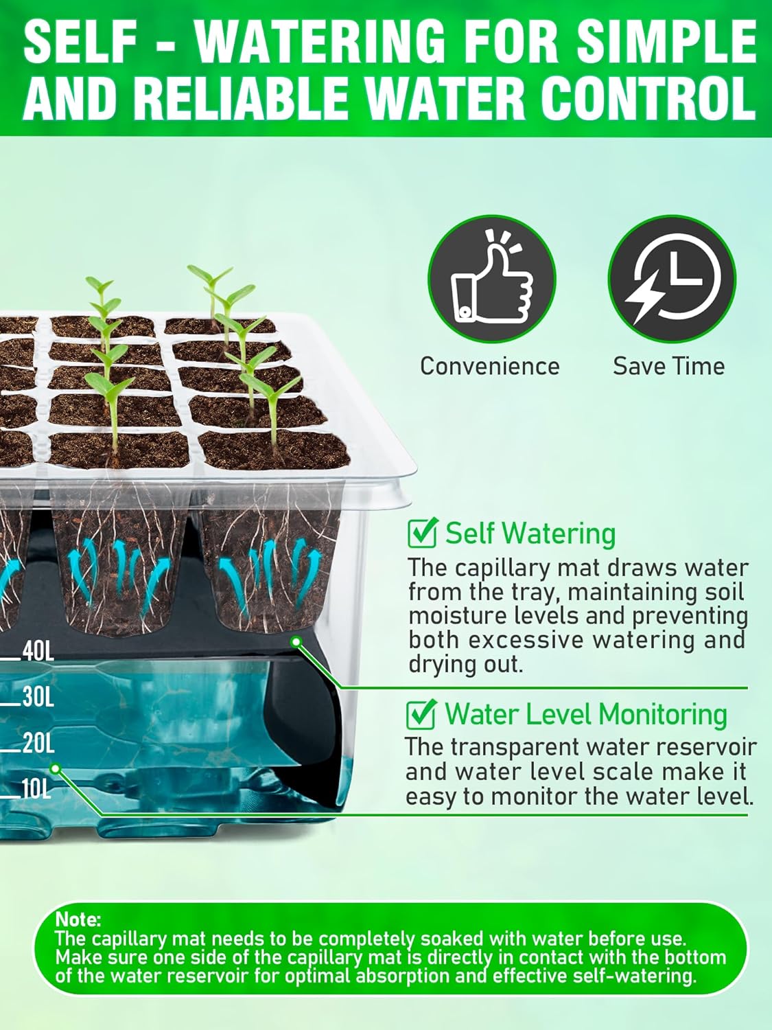 Self-Watering Seed Starter Tray with Grow Light and Heat Mat, 80-Cell Plant Starter Trays Seed Starter Kit, Seed