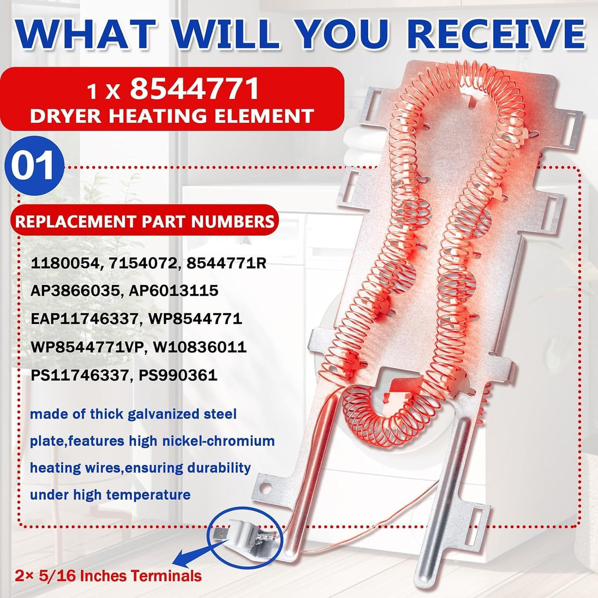 WED8300SW0 WED7800XW0 Dryer Heating Element Fit for Whirl-pool WED85HEFW0