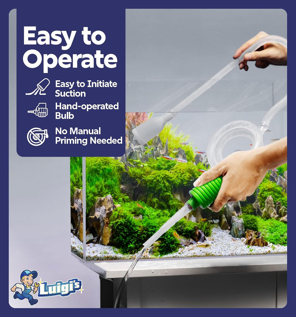 Fish Tank Cleaner - Turtle Tank Accessories - Gravel Vacuum for Aquarium - Hand Siphon Hose to Remove and Change
