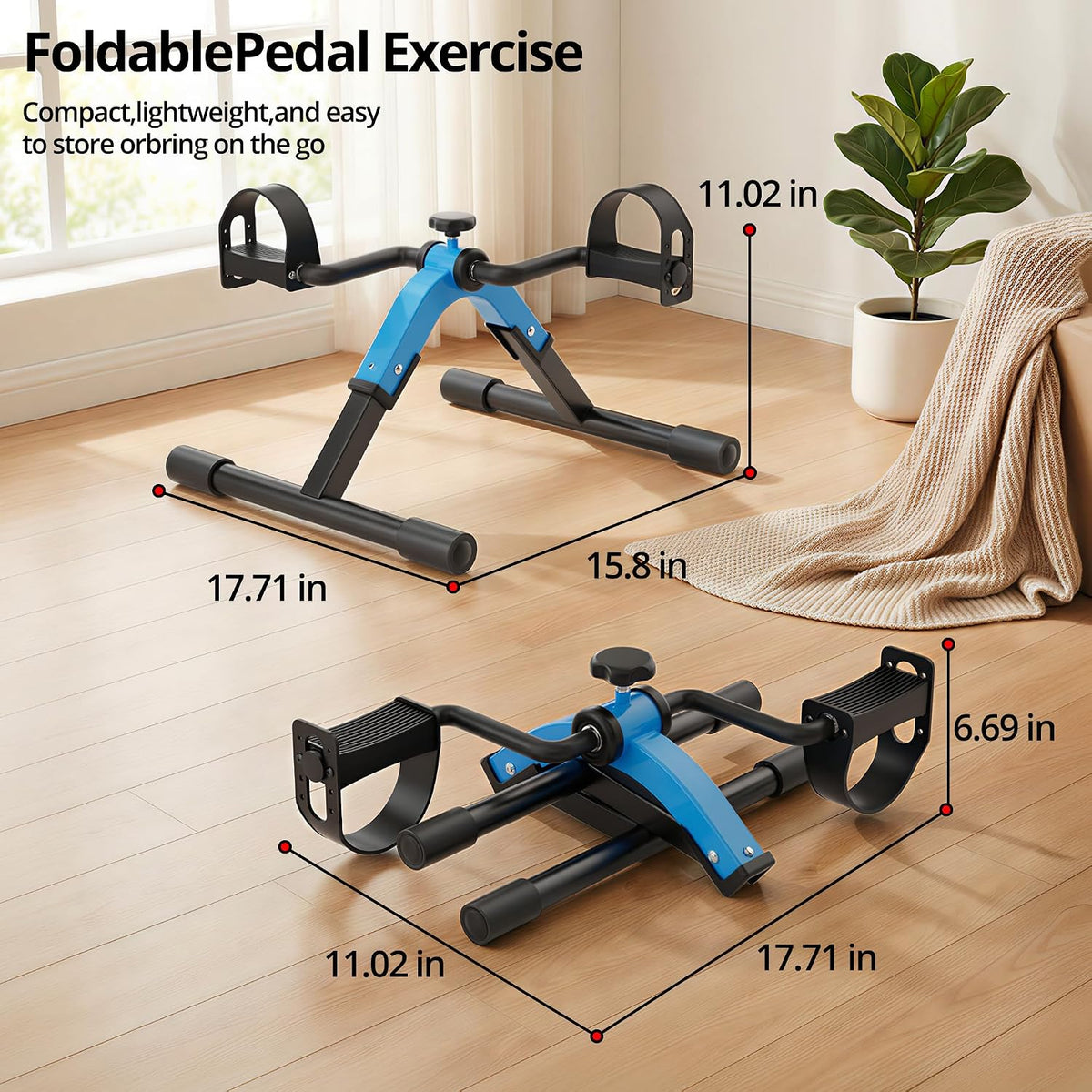 RYGEO Pedal Exerciser Under Desk Bike for Arms and Legs Workout, Lightweight & Foldable Mini Exercise Bike for Sedentary Officer & Seniors