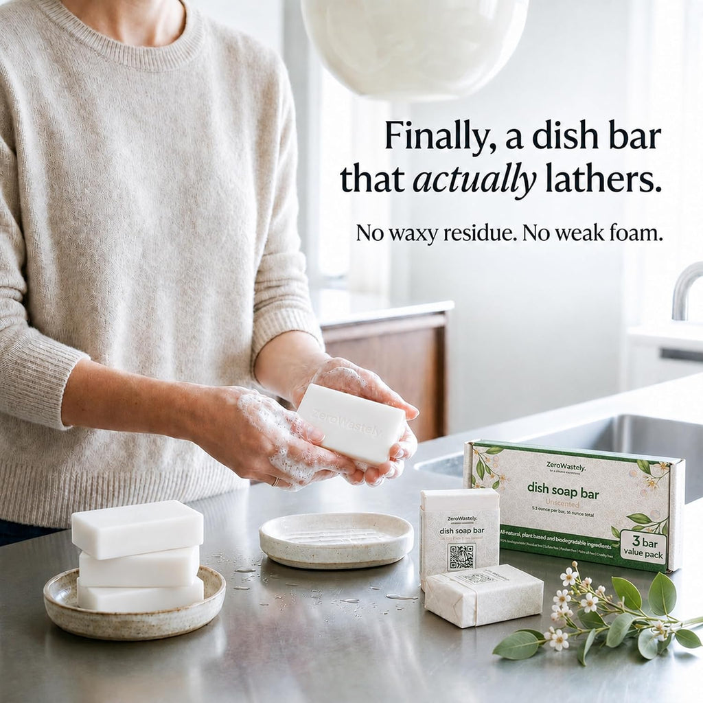 Unscented Dish Soap Bar - Value Pack of 3 Solid Soap Block 16oz - UnScented, Long Lasting, Skin Friendly