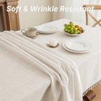 Ivory Tablecloths Rectangular 55 x 75 Inch, Linen Look