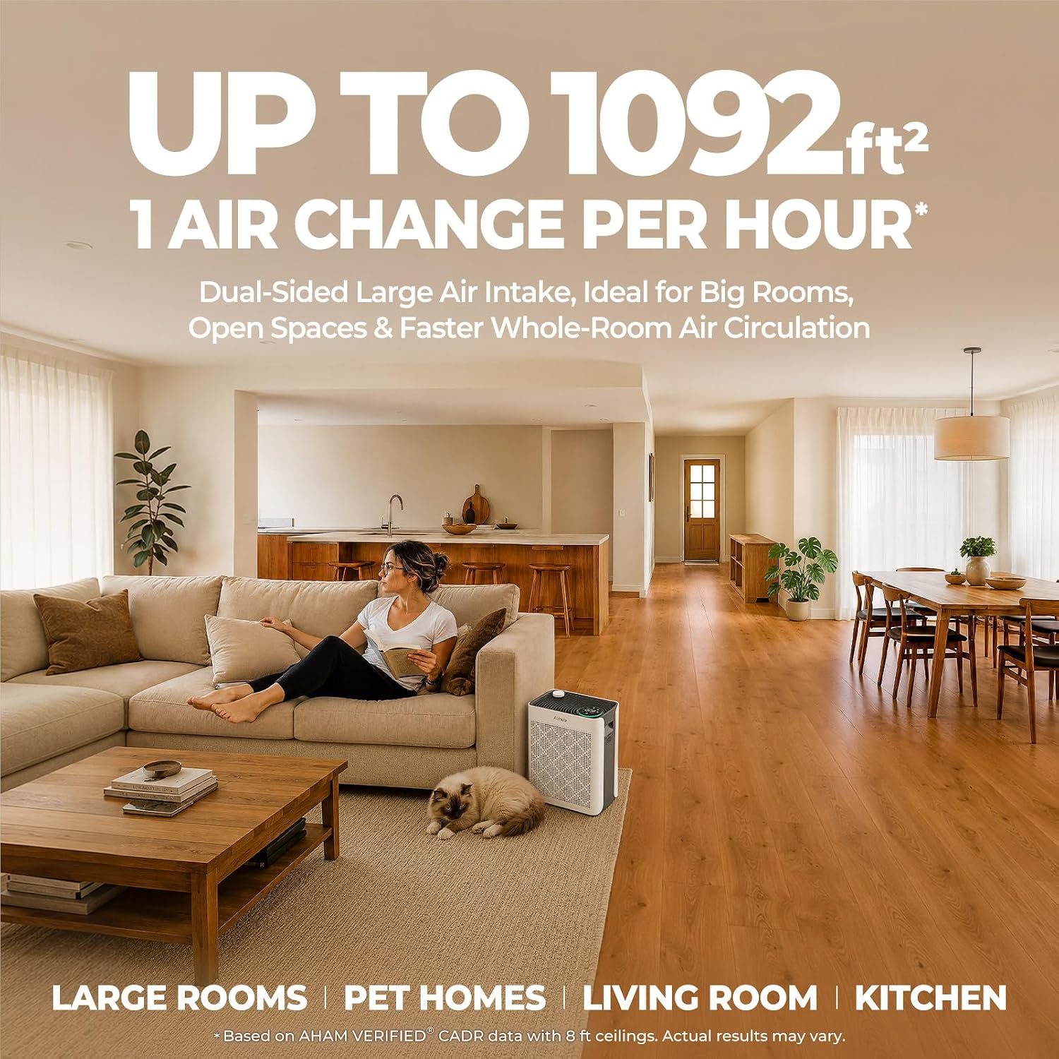 Air Purifiers for Home Bedroom Large Room Up to 1092 Ft² 1Hr AHAM Verified | HEPA Filter with Activated Carbon &