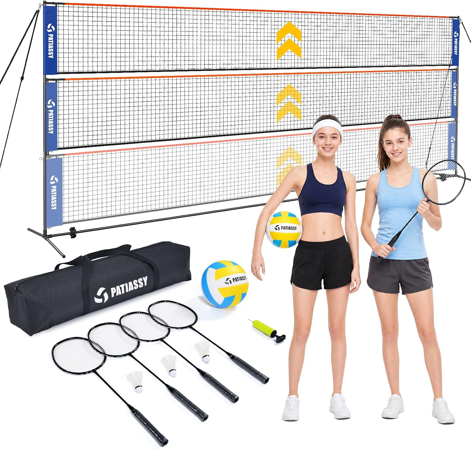3-in-1 Badminton Volleyball Pickleball Net Set Adjustable Height | Backyard Outdoor Games, 17FT Portable Net, Height