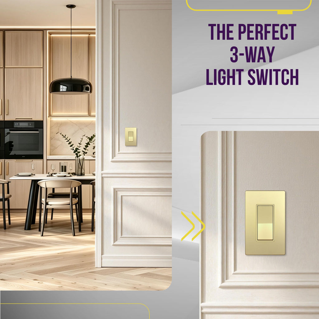 ENERLITES Gold 3-Way Decorator Paddle Rocker Light Switch, 15A, 5 Pack