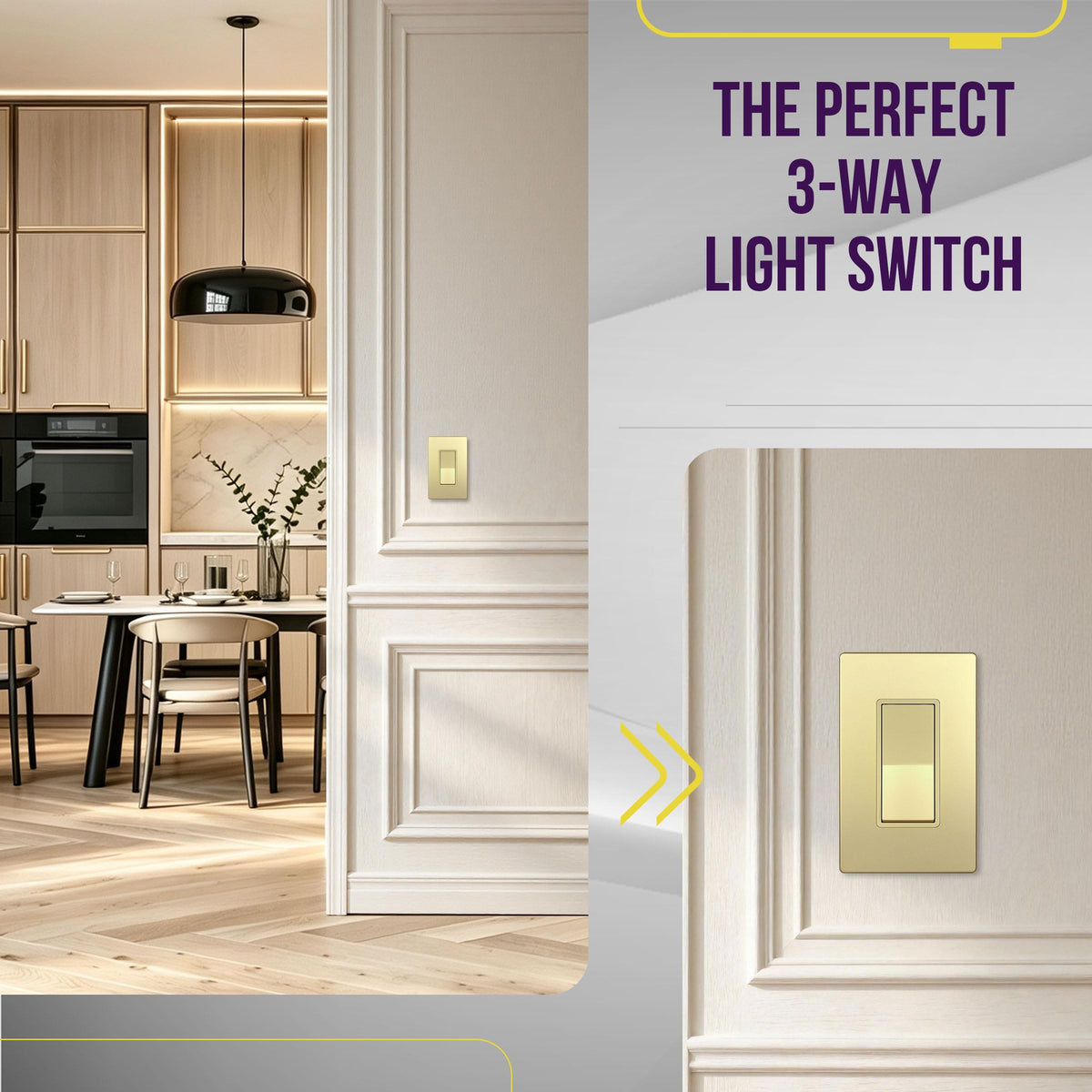 ENERLITES Gold 3-Way Decorator Paddle Rocker Light Switch, 15A, 5 Pack