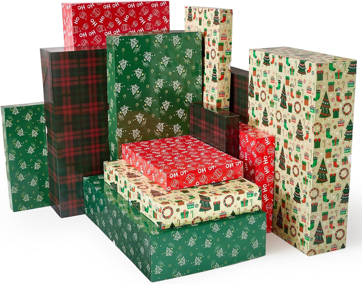 12 Pack Large Christmas Boxes for Presents, Assorted Sizes Christmas Gift Boxes with lids, 17" Premium Clothing Boxes