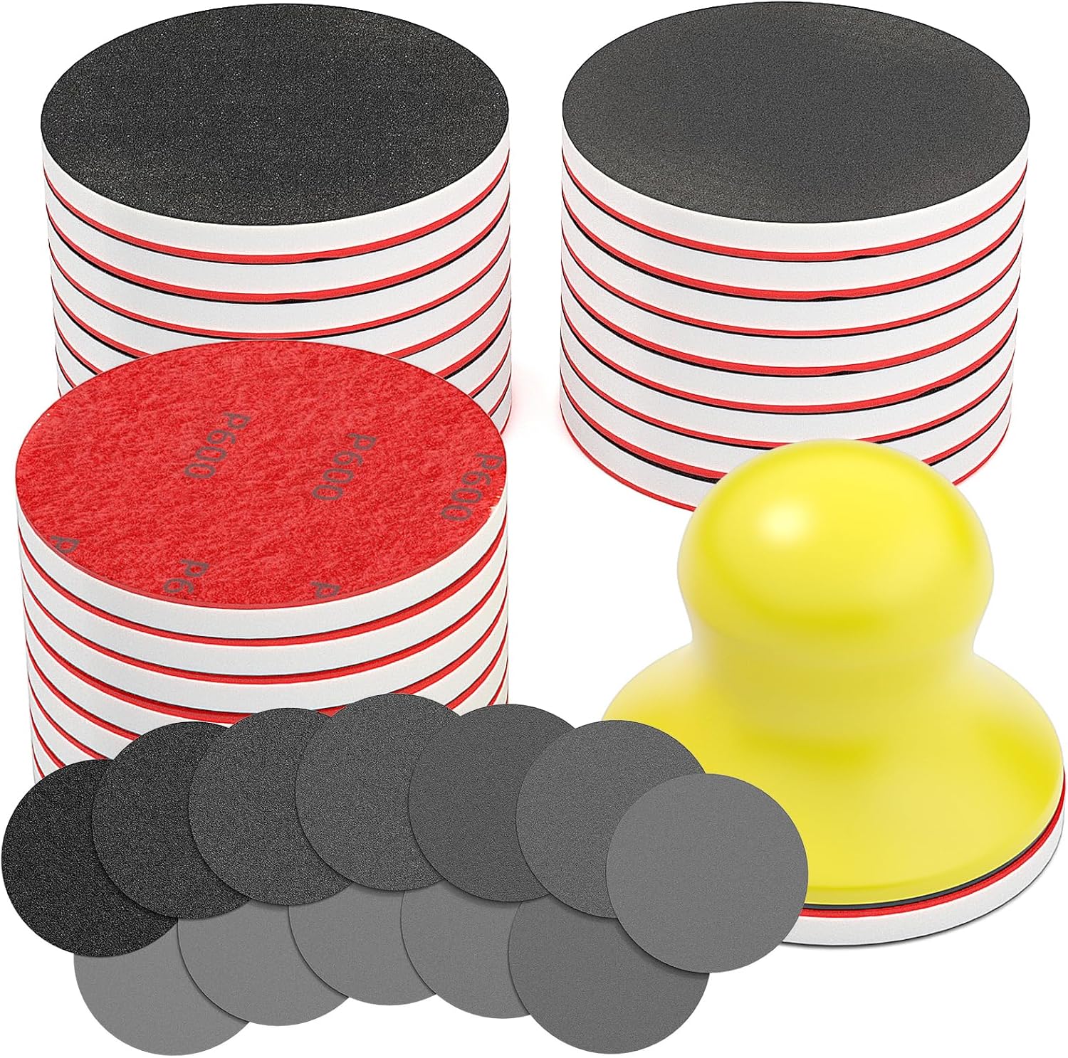 32PCS Sanding Sponge Set，3 Inch Hook & Loop Sanding Sponge Discs Kit, 180–3000 Grit Wet Dry Sanding Pads with 3" Hand