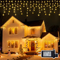 Christmas Outdoor Icicle Lights - 200 LED 21+16 FT 8 Modes Curtain Fairy String Light Plug in, Waterproof for Eaves