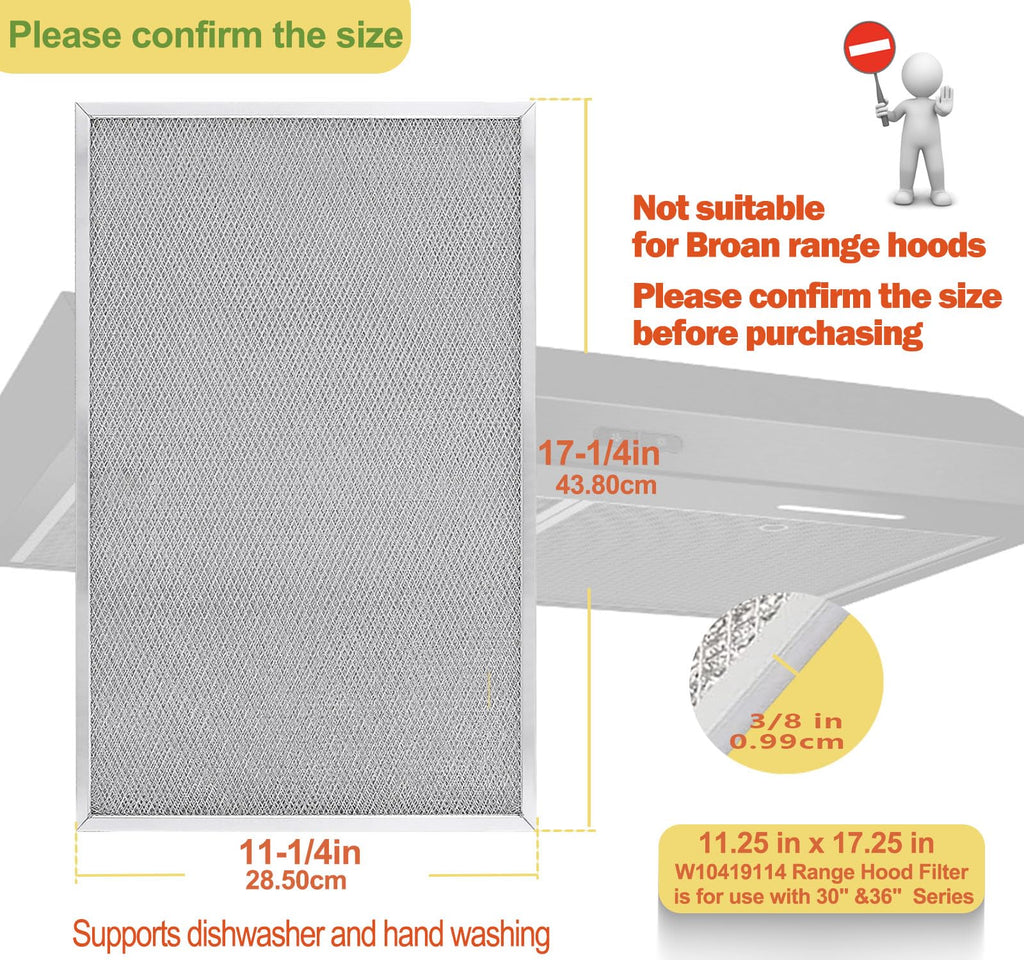 W11177751 Range Hood Filter Replacement, 11-1/4” X 17-1/4”, 2 Pack