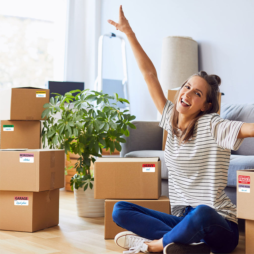 500 pcs 20 Designs Pre-Printed Color-Coded Home Moving Packing Box Labels with Writable Notes Areas, Each Measures 2”