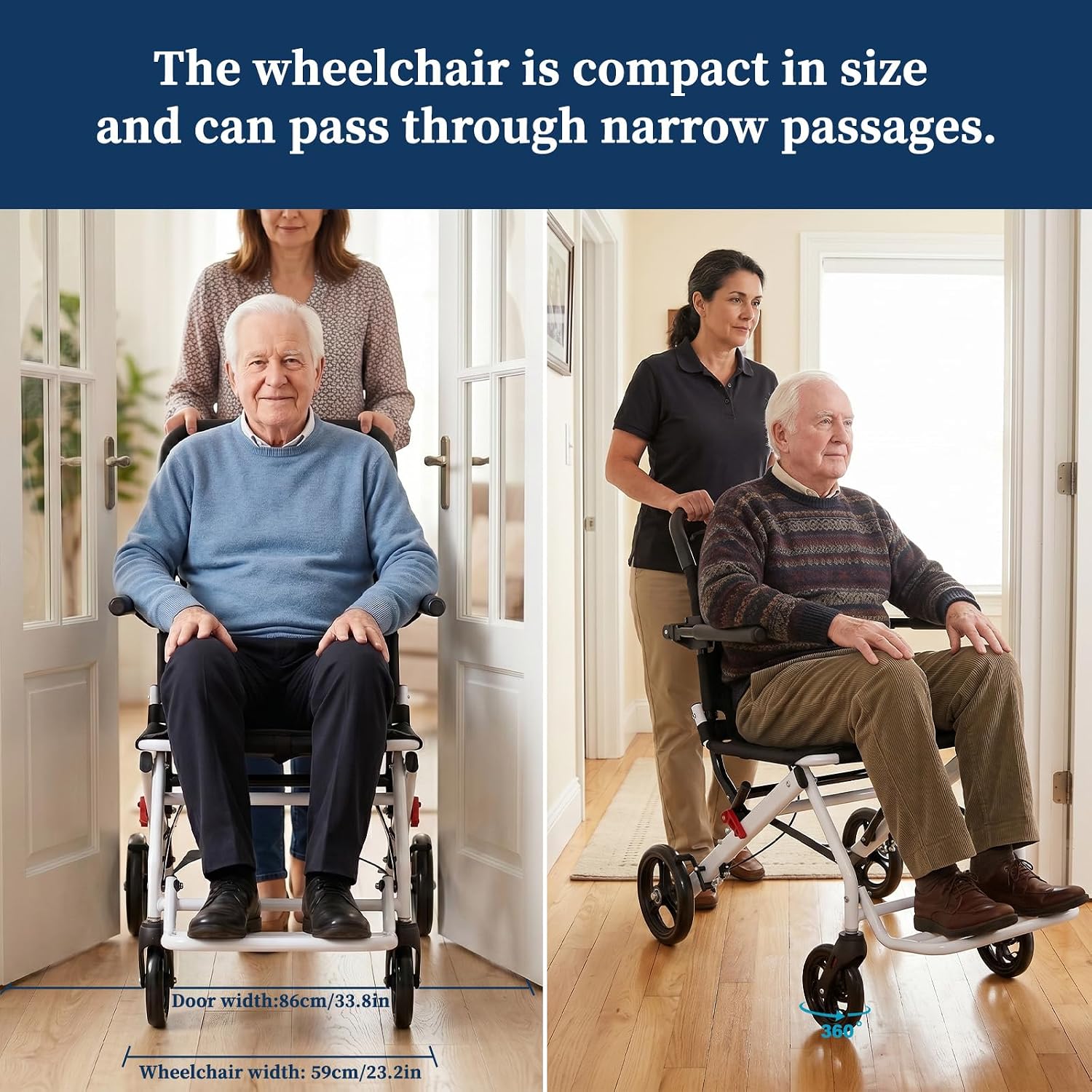 Lightweight Transport Wheelchair for Adults & Seniors, 19 lbs Foldable Travel Wheelchair with 18.1" Wide Seat
