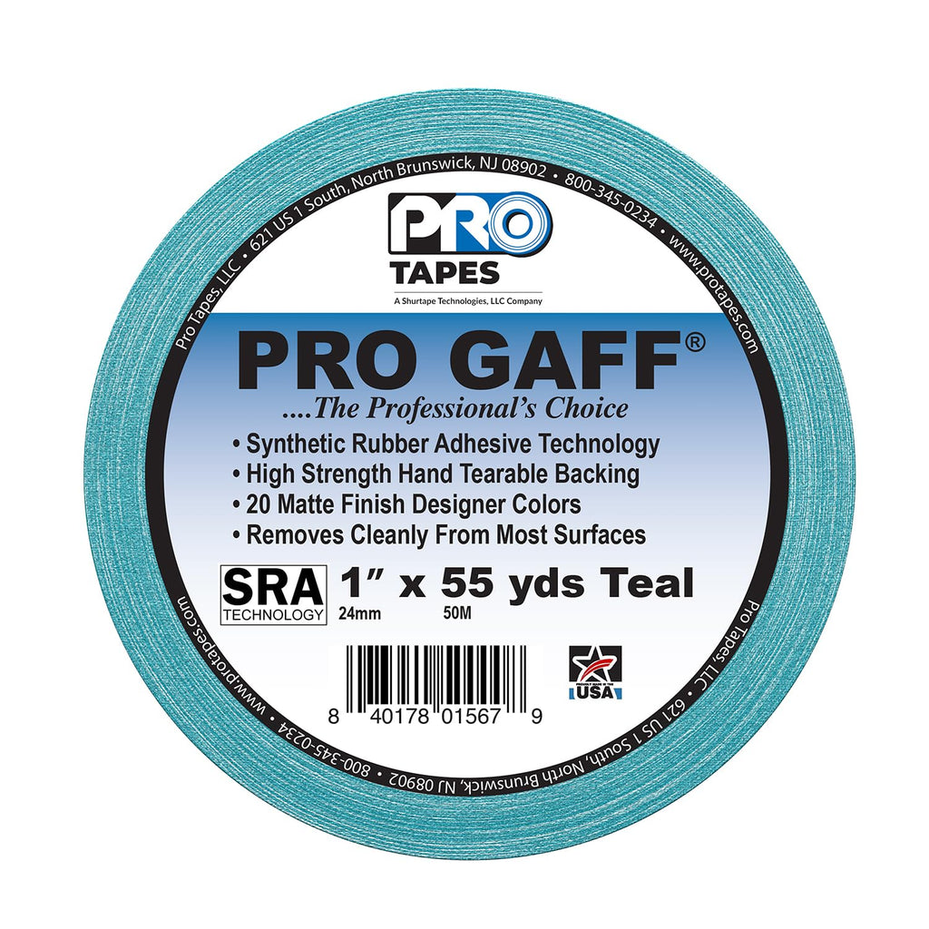 Tapes Pro Gaff Premium Matte Cloth Gaffer's Tape with Rubber Adhesive, 11 mils Thick, 55 yds Length, 1" Width, Teal