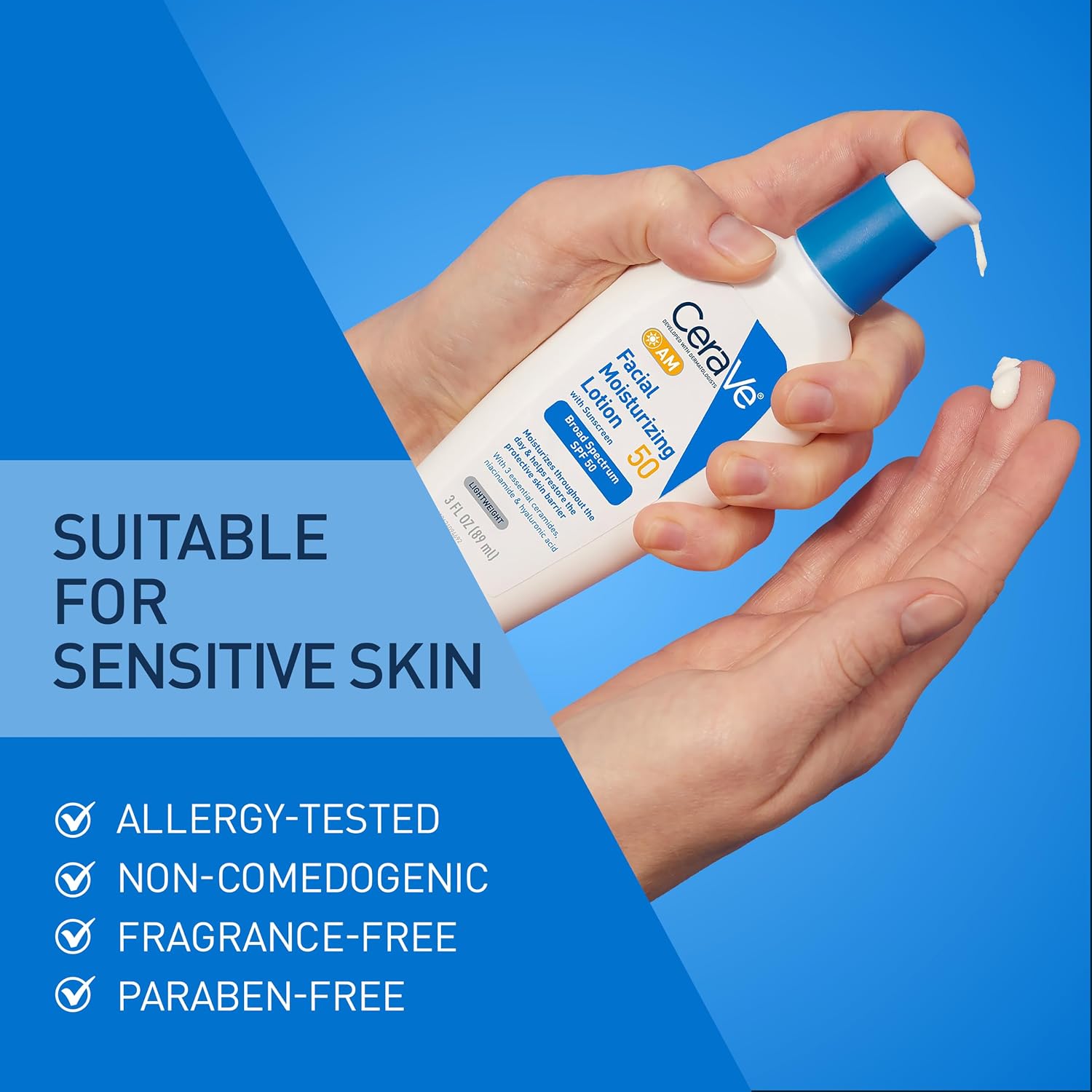 AM Facial Moisturizing Lotion SPF 50, Face Moisturizer with SPF, 3oz