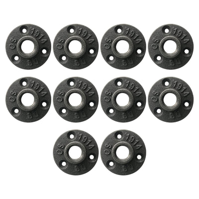 10 PACK 1/2" 3 Holes Floor Flange, Rustic Industrial Black Malleable Iron Floor Flange For Pipe Shelf Furniture Home Decor