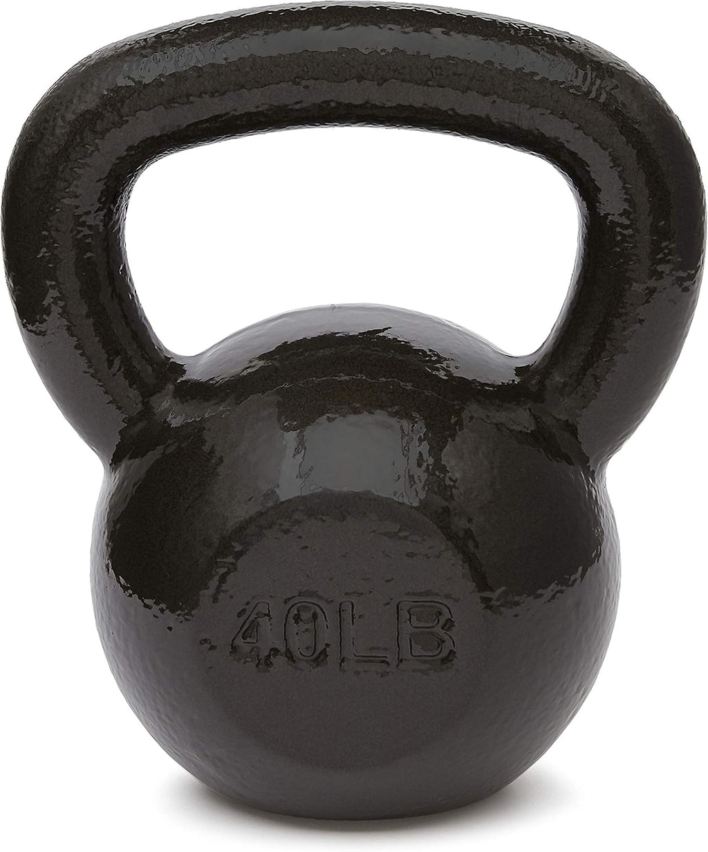 Cast Iron Kettlebell for Strength Training, Textured Wide Handle, Black