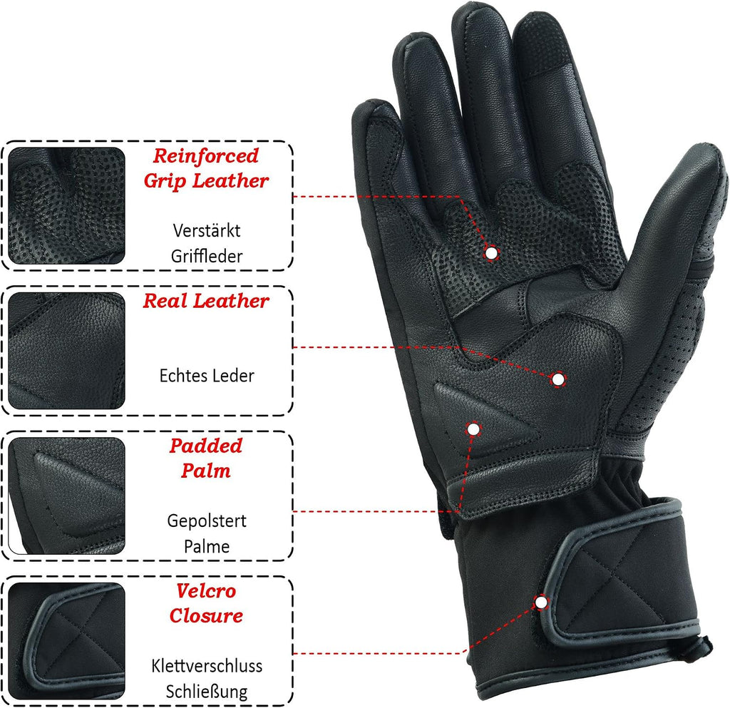 Motorcycle Gloves, Summer Leather Touchscreen Racing Gloves, Black, Unisex Adults, Motorcycle Enthusiasts Adults