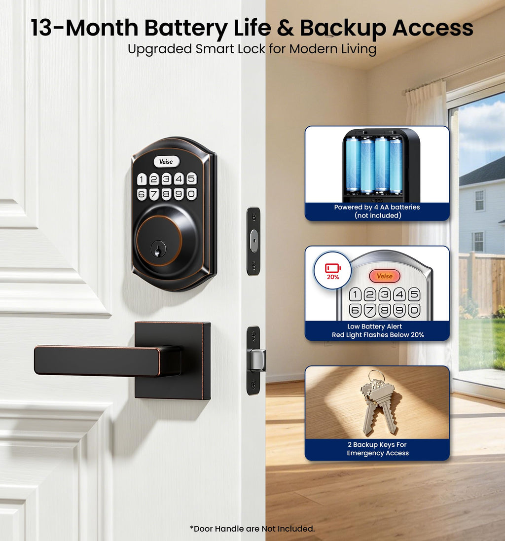 VE001 Keyless Entry Deadbolt, Electronic Keypad Lock, Bronze