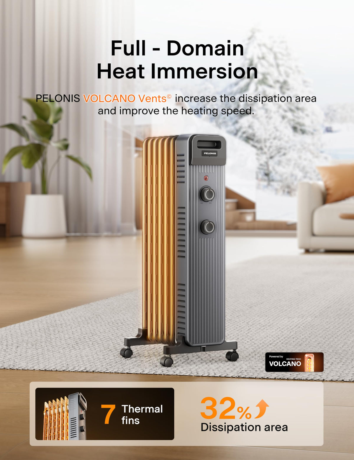 Oil Filled Space Heater for Indoor Use with Adjustable Thermostat