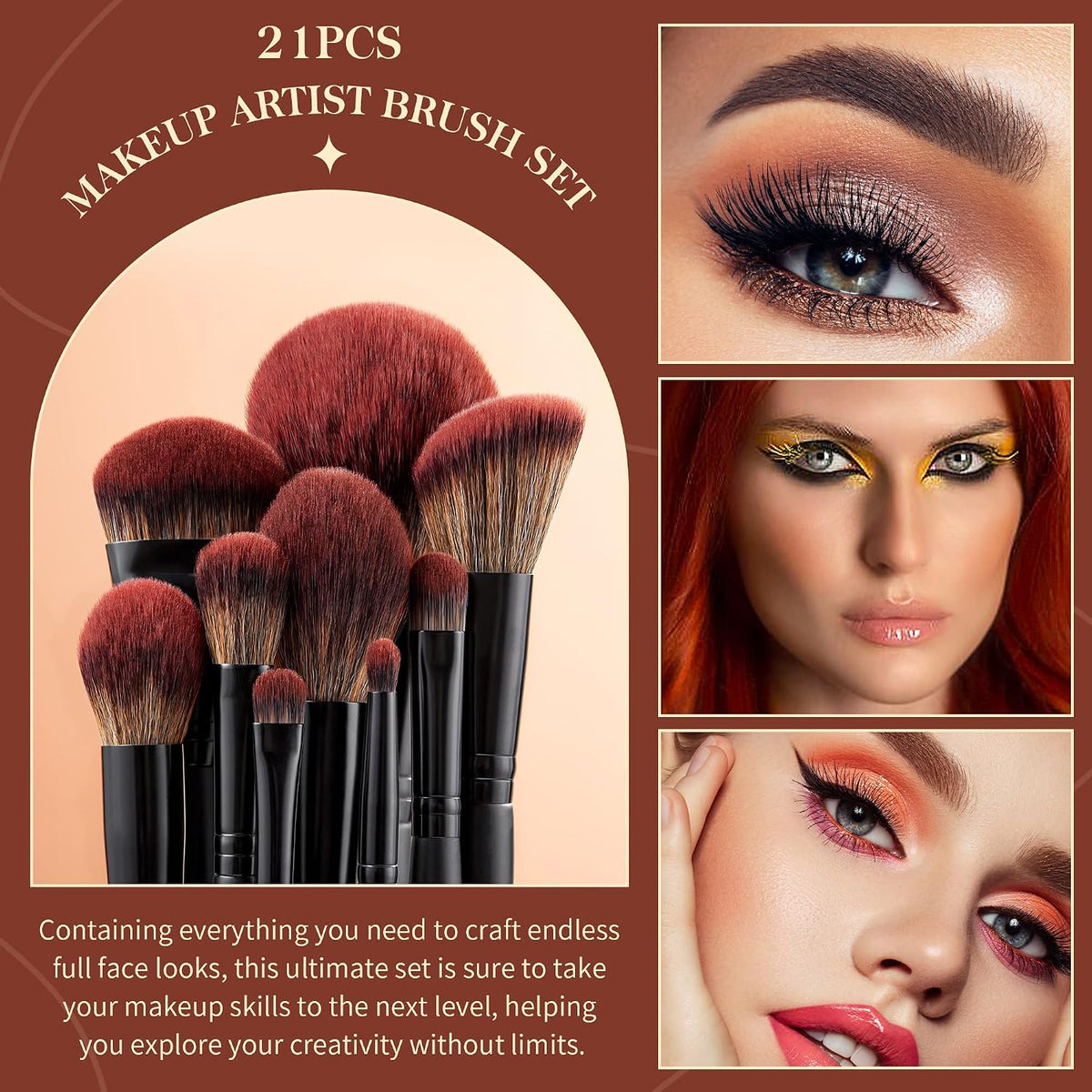 Makeup Brushes Set Professional, Vegan Face & Eye Brushes 21pcs T271