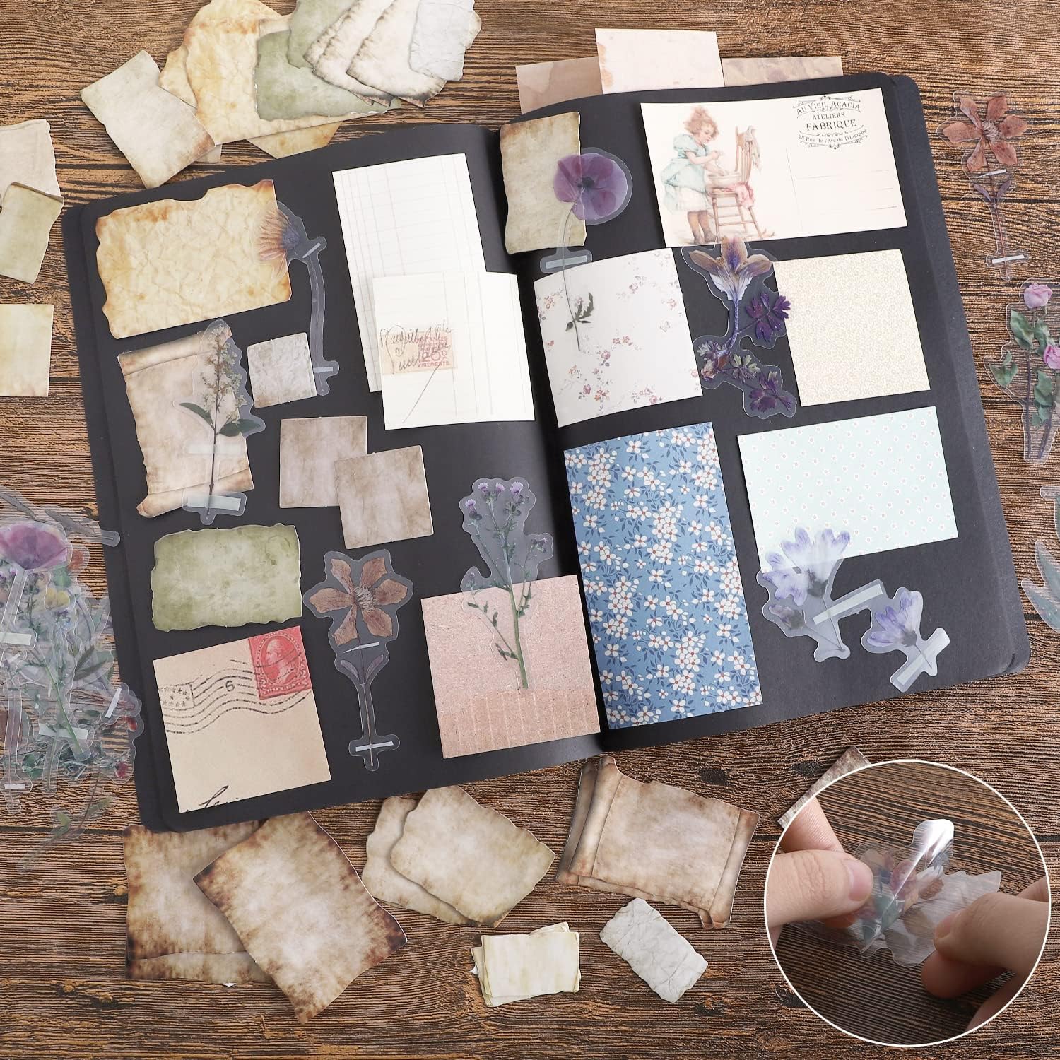445 PCS Vintage Scrapbook Paper Journaling Scrapbooking Supplies Kit Aesthetic Decorative Craft Paper with 40 Sheet