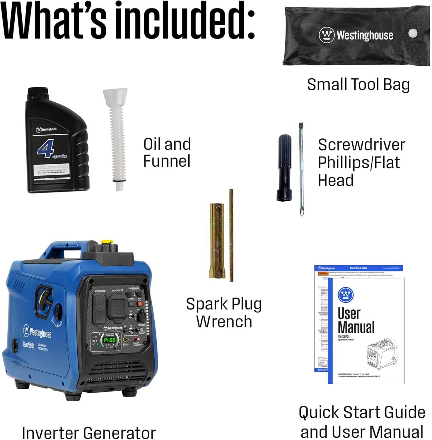 2800 Peak Watt Super Quiet & Lightweight Portable Inverter Generator, Gas Powered, CO Sensor, Parallel Capable, Long