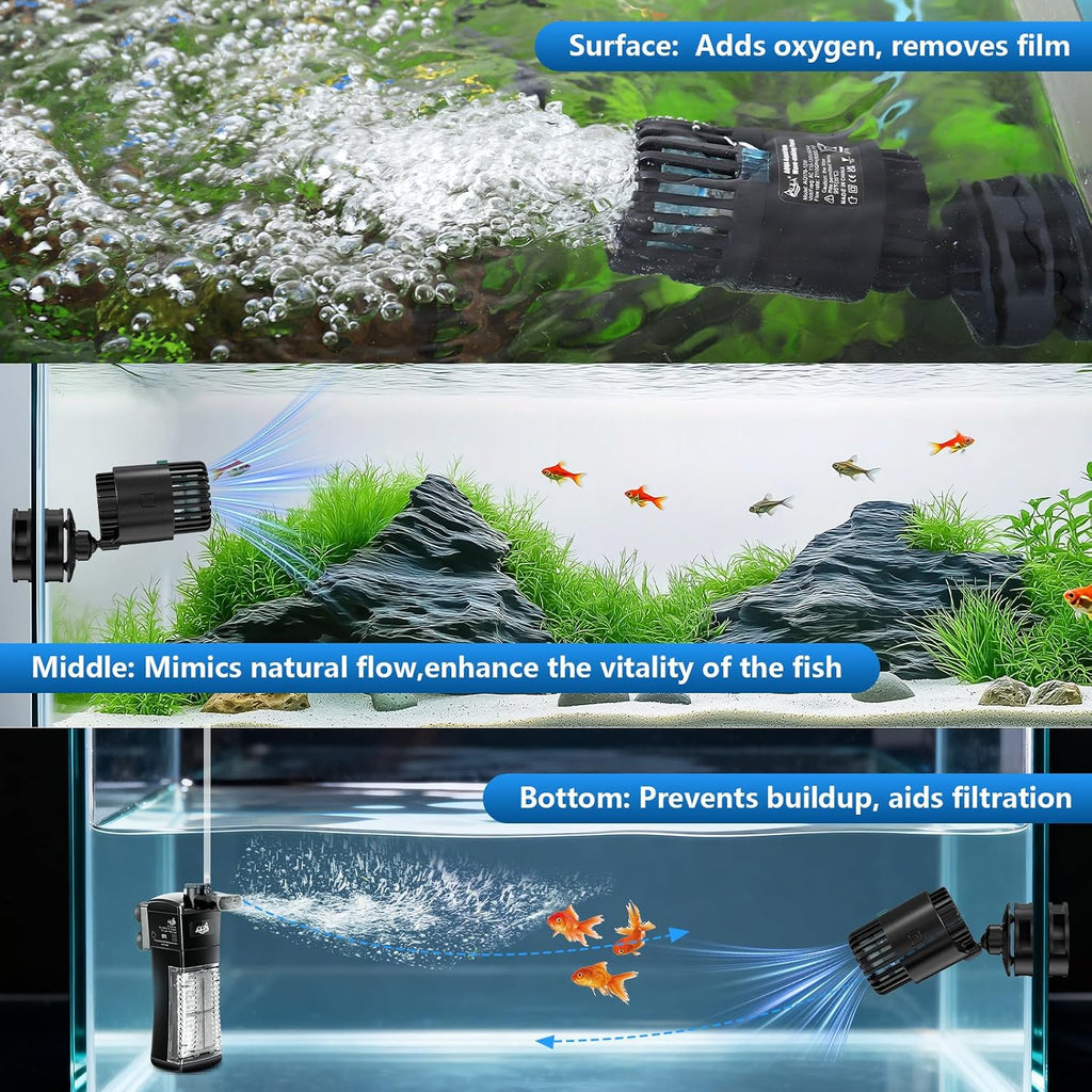 Aquarium Wave Maker with Magnetic Base 1200GPH Fish Tank Wavemaker | Submersible Circulation Pump Powerhead